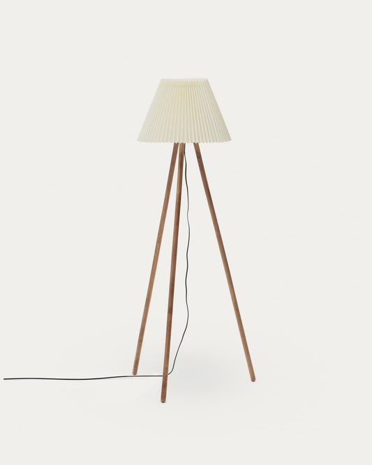Lampada da terra Benicarlo in legno di caucciù finitura naturale e beige