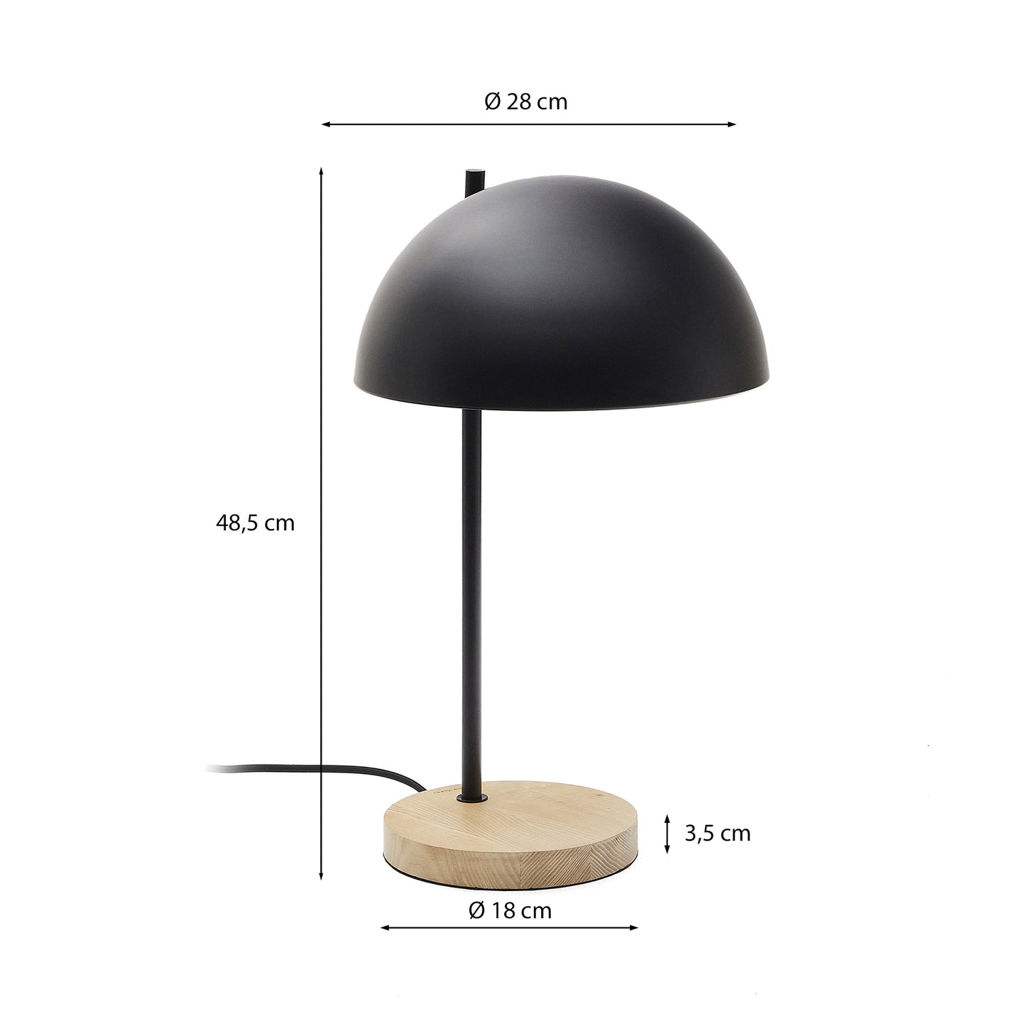 Lampada da tavolo Catlar in legno di frassino e metallo con finitura in nero