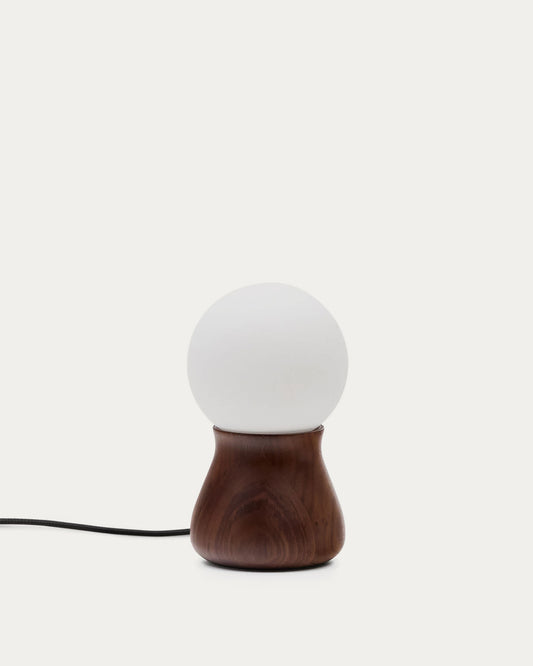 Lampada da tavolo Okeni in legno di noce e vetro