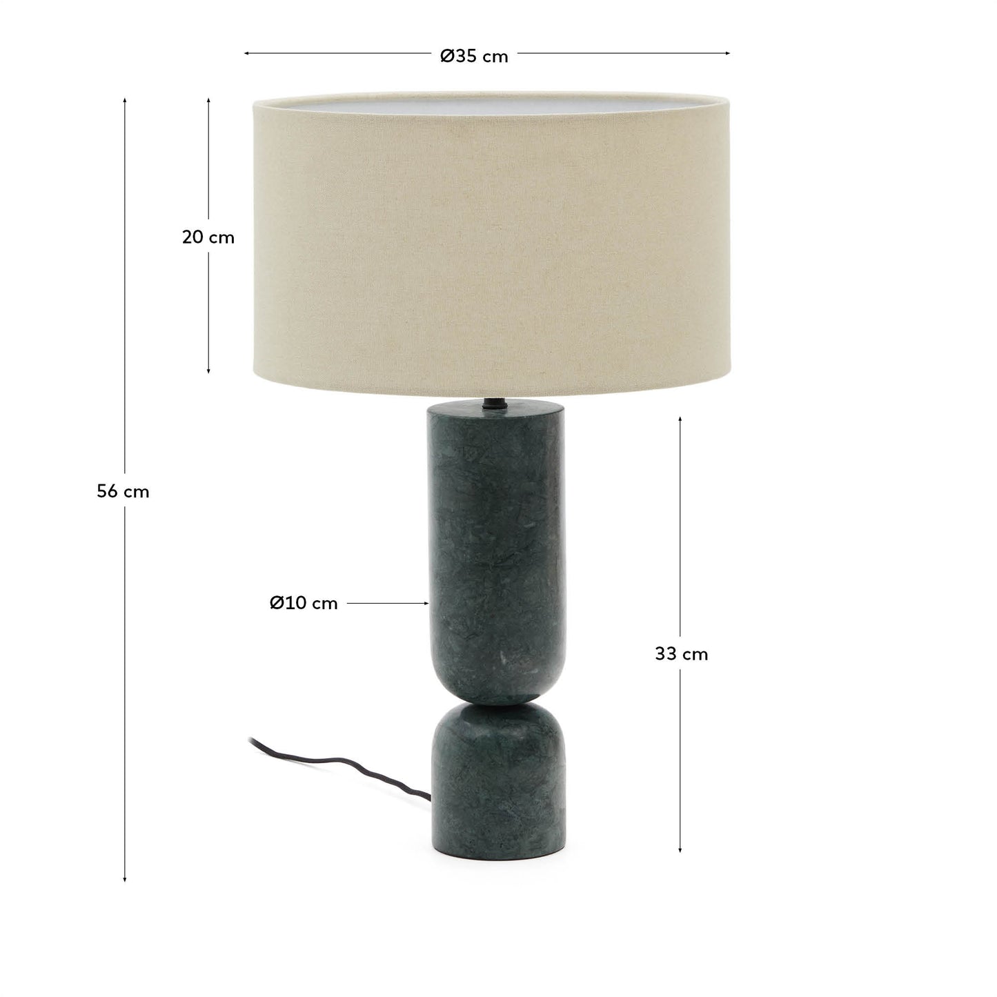 Lampada da tavolo Vex in marmo verde con paralume in lino grigio