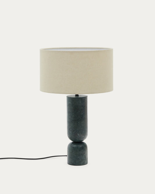 Lampada da tavolo Vex in marmo verde con paralume in lino grigio