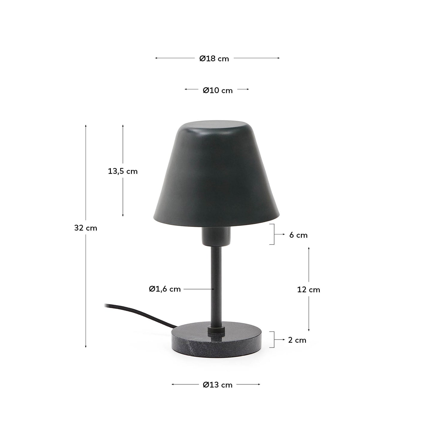 Lampada da tavolo Calina in metallo verde e marmo nero