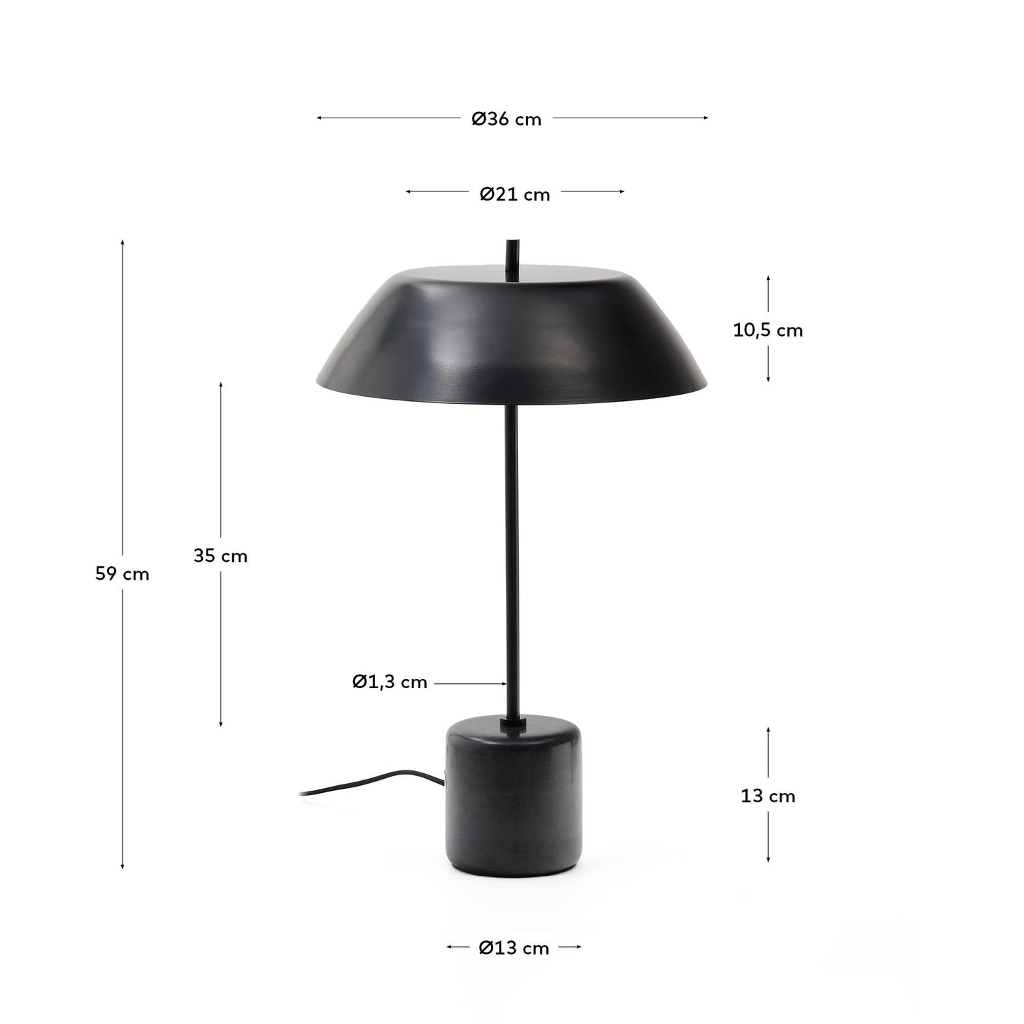 Lampada da tavolo Sayra in marmo nero e metallo verniciato nero