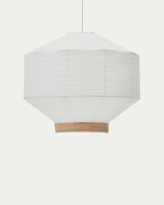 Paralume per lampada da soffitto Hila in carta bianca e impiallacciatura naturale Ø 80 cm