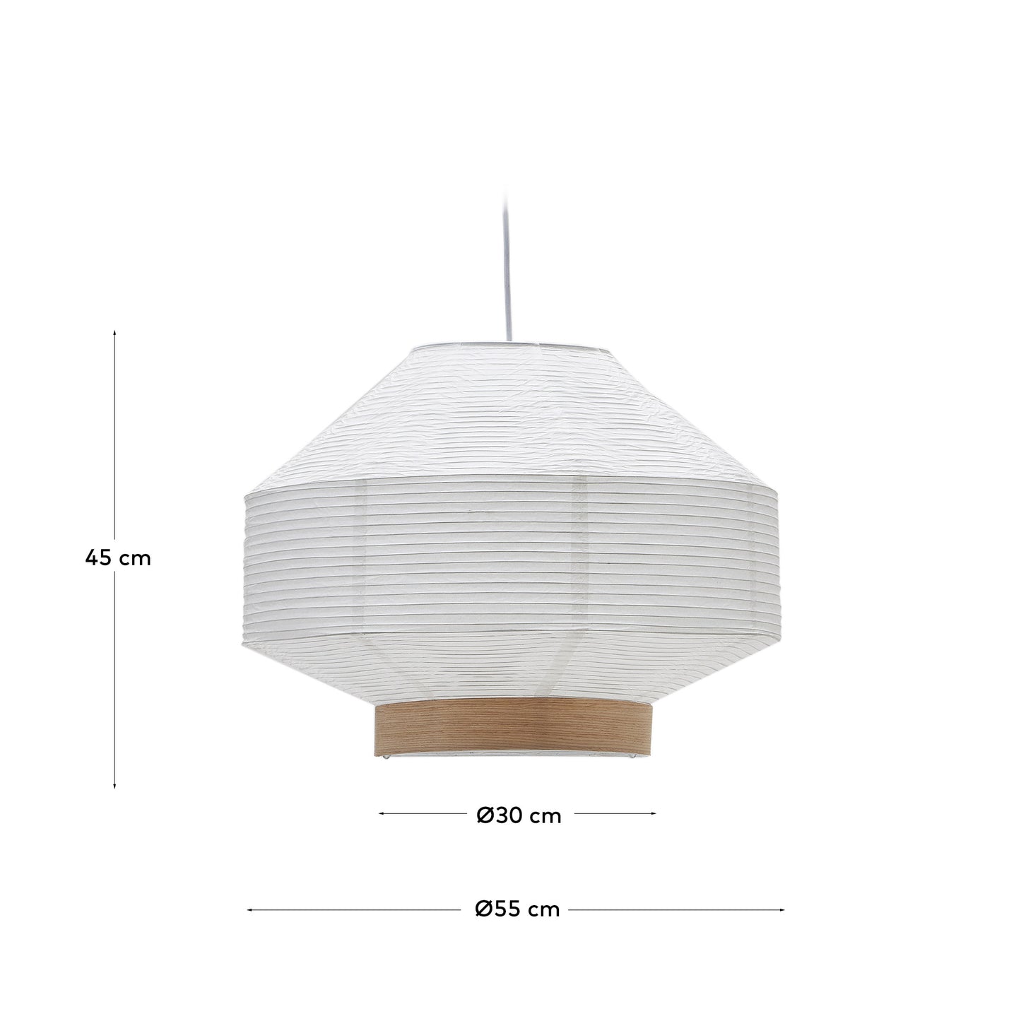Paralume per lampada da soffitto Hila in carta bianca e impiallacciatura naturale Ø 55 cm