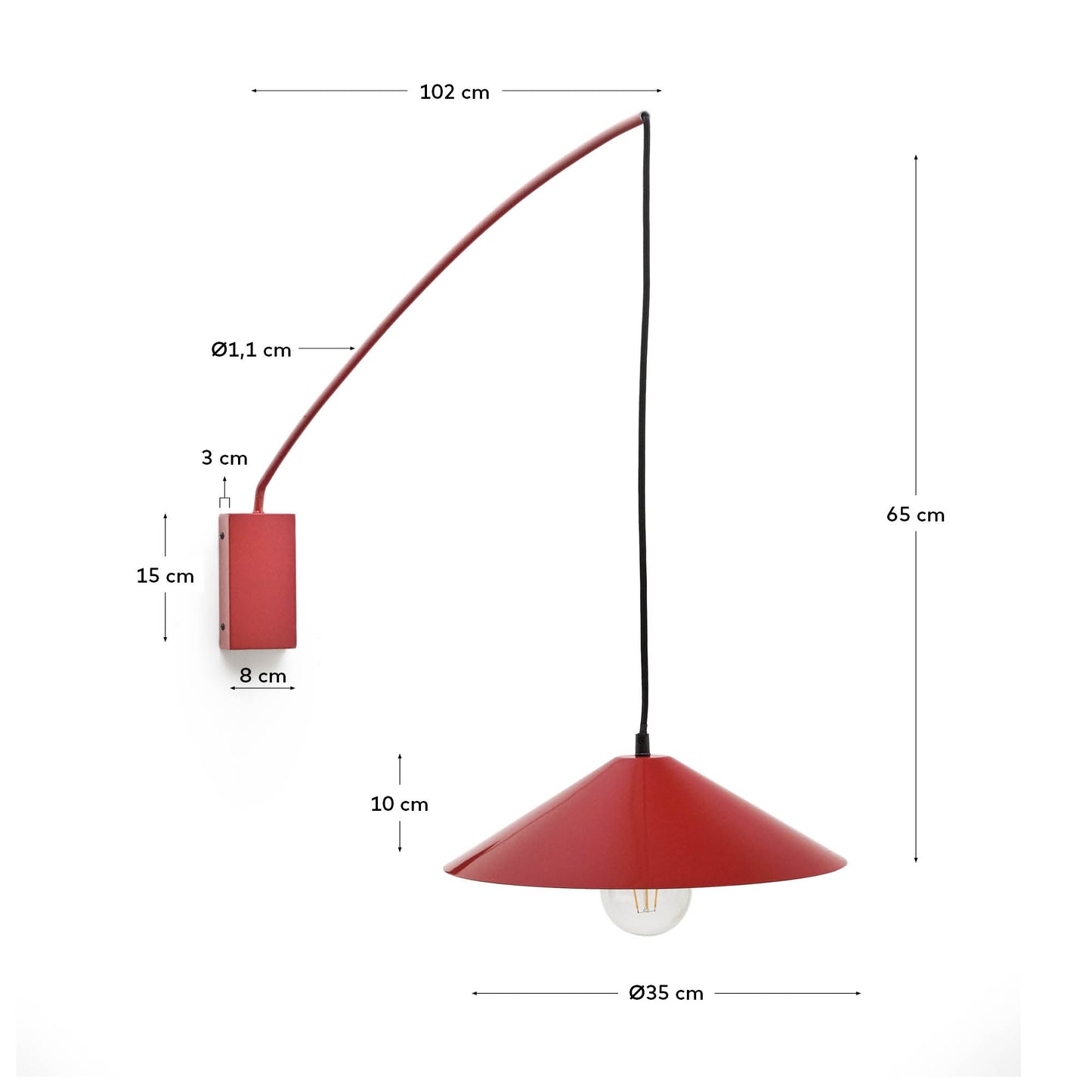 Applique Kally in metallo con finitura verniciata rosso