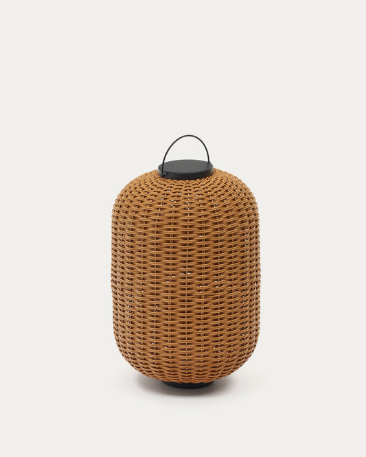 Lampada da tavolo grande portatile Saranella in rattan sintetico marrone