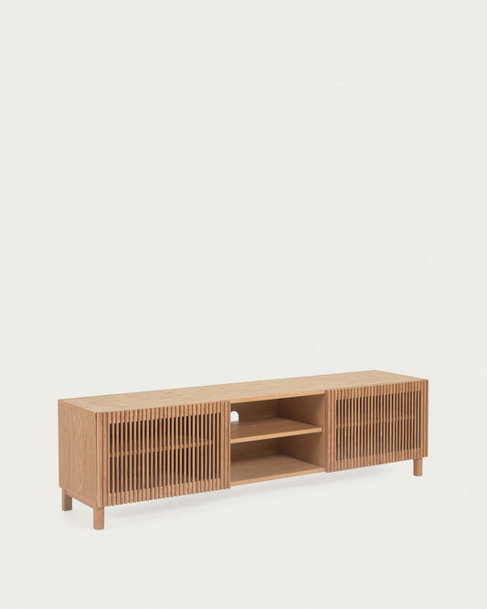Mobile TV Beyla 2 ante in legno massello e impiallacciato rovere 180 x 49,5 cm