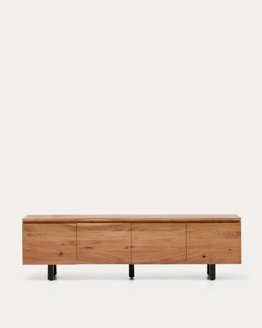 Mobile TV Uxue 4 ante in legno massiccio di acacia con finitura sbiancata 200 x 58 cm