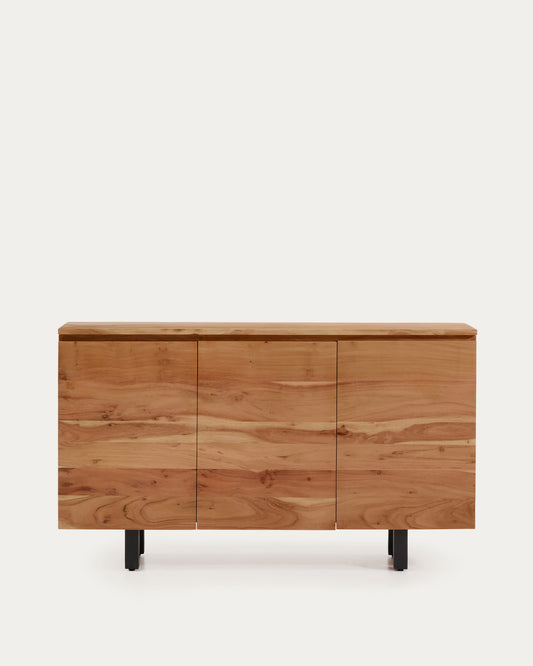 Credenza Uxue 3 ante in legno massiccio di acacia con finitura sbiancata 150 x 88 cm