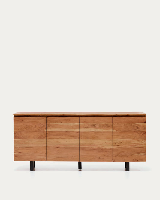 Credenza Uxue 4 ante in legno massiccio di acacia con finitura sbiancata 200 x 88 cm