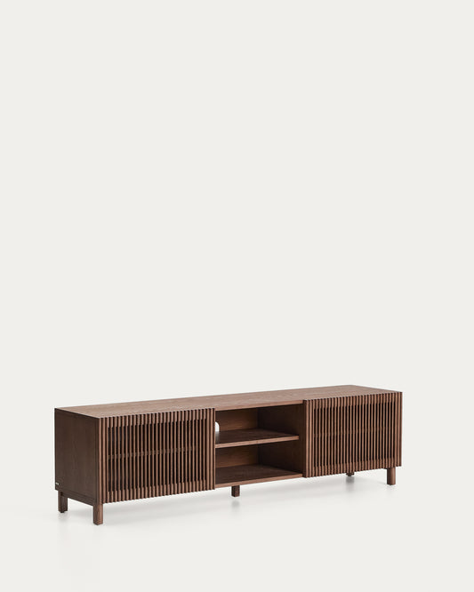Mobile TV Beyla a 2 ante in impiallacciato e legno massiccio di frassino con finitura tono noce 180 x 49,5 cm