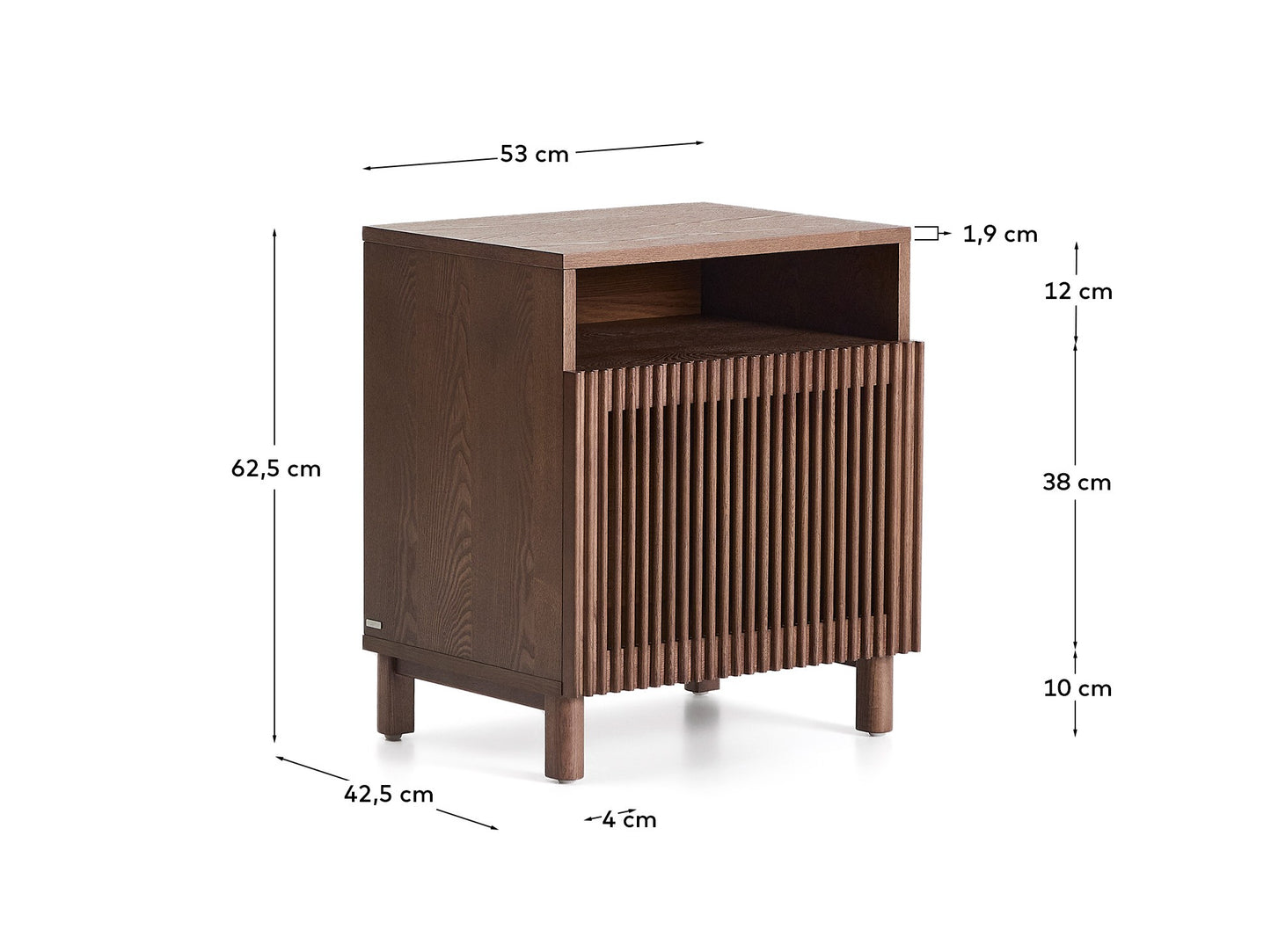 Comodino Beyla in impiallacciato e legno massiccio di frassino con finitura noce 53 x 62,5 cm