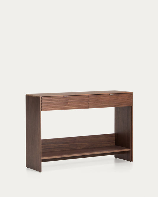 Consolle Norlen 2 cassetti e ripiano in impiallacciato di noce 120 x 81 cm