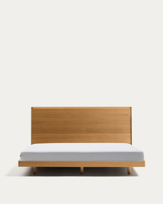 Letto Norlen in impiallacciato di rovere con finitura naturale e luce LED per materasso 180 x 200 cm FSC Mix Credit