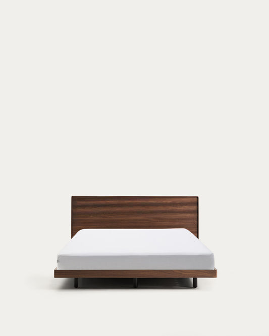 Letto Norlen in impiallacciato di noce con finitura scura e luce LED per materasso da 160 x 200 cm