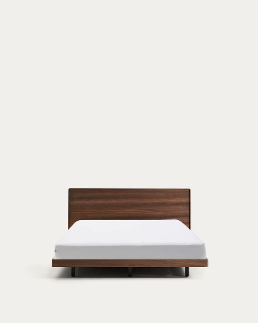Letto Norlen in impiallacciato di noce con finitura scura e luce LED per materasso da 160 x 200 cm
