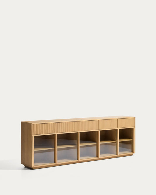 Credenza Helvine 5 ante e 5 cassetti in impiallacciato di rovere e vetro temperato 242 x 80 cm FSC 100%
