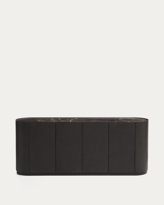 Credenza Nemore a 4 ante in impiallacciatura di rovere e piano in ceramica effetto marmo Emperador FSC Mix Credit 200 X 45 cm
