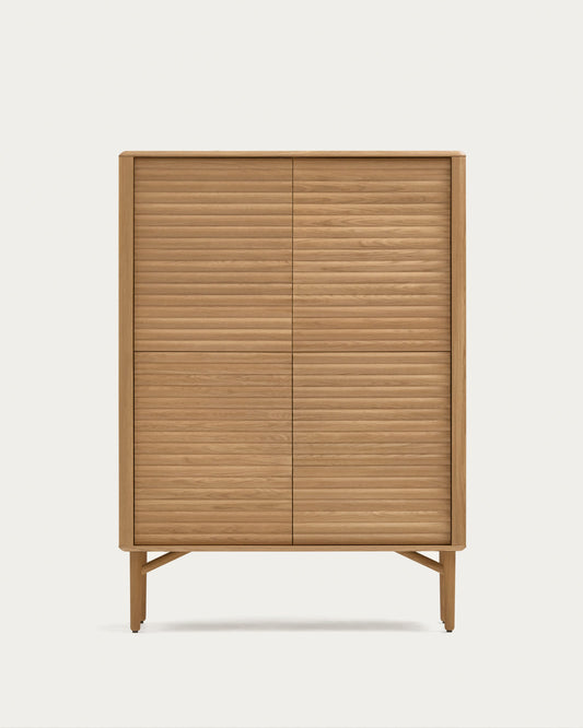 Credenza alta Lenon 4 ante in massello ed impiallacciato rovere 104,5x144cm