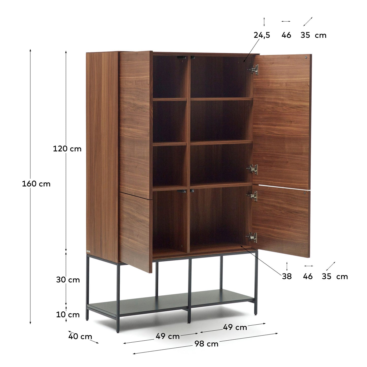 Credenza alta Vedrana 4 ante impiallacciate noce e gambe in acciaio nero 97,5 x 160 cm