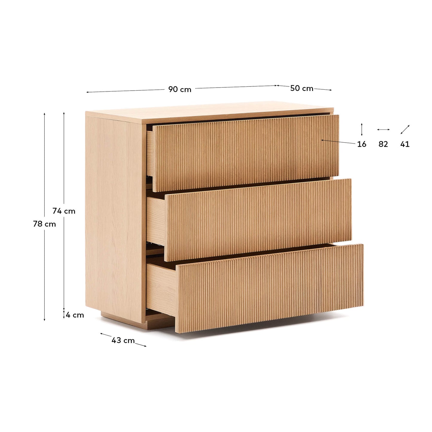 Comò Helvine 3 cassetti di impiallacciatura in rovere 90 x 78 cm