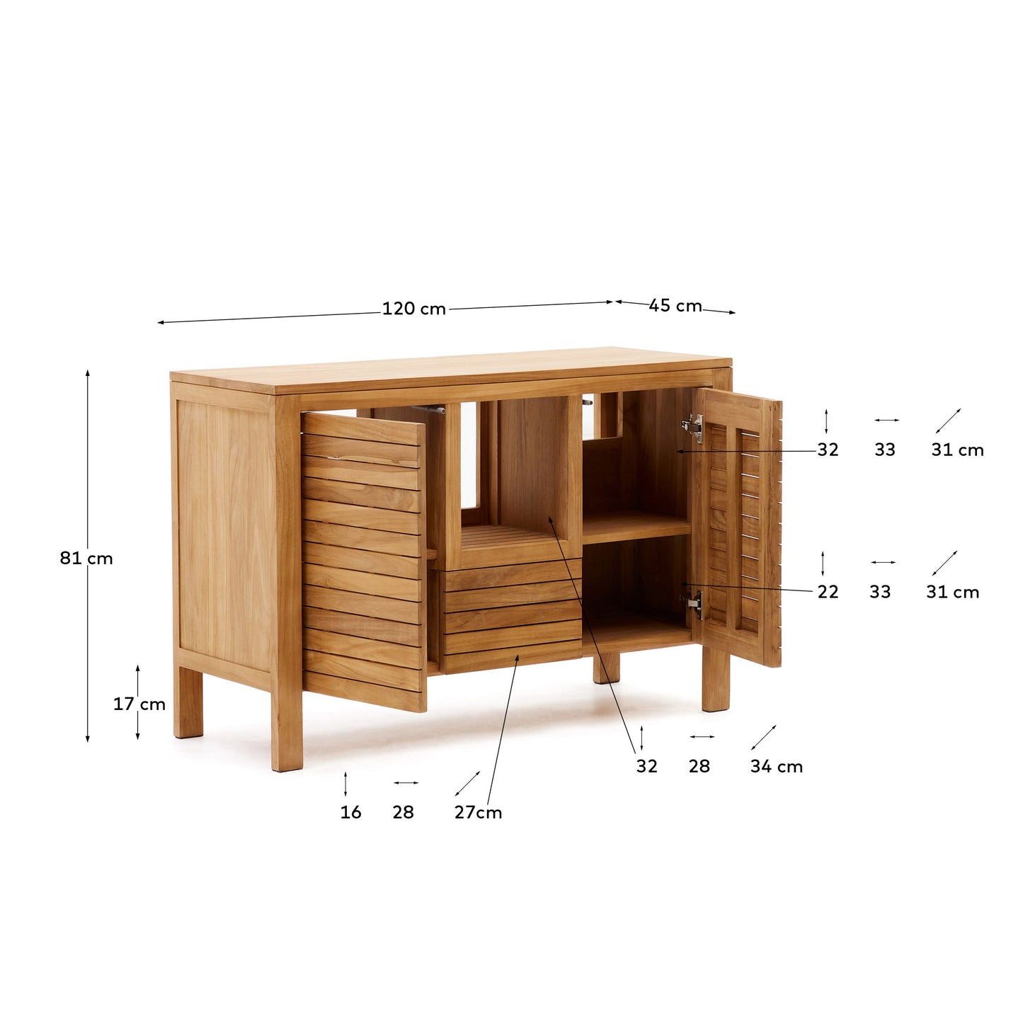 Mobile da bagno Kenta legno massiccio di teak finitura naturale 120 x 45 cm