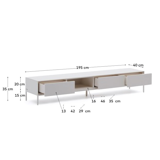 Mobile TV Vedrana 3 cassetti laccato bianco 195 x 35 cm