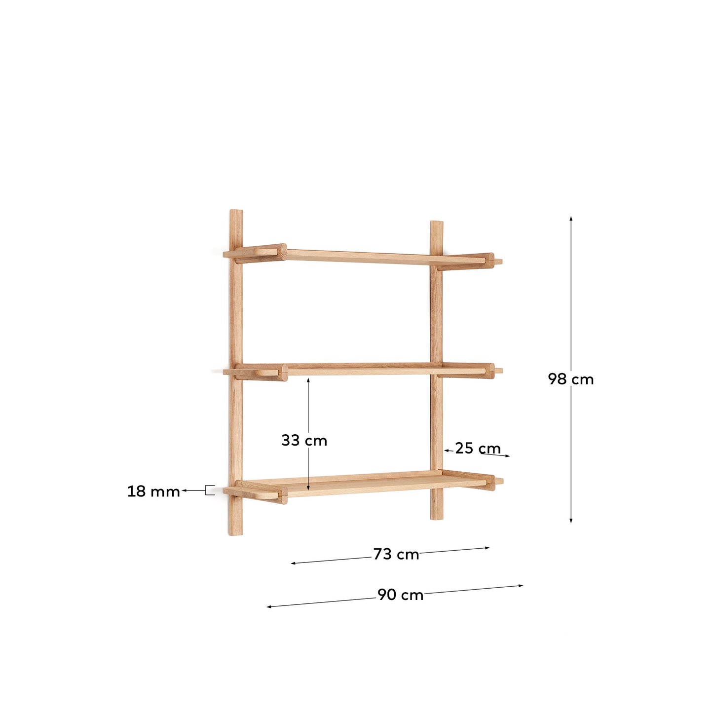 Scaffalatura modulare Sitra 3 mensole legno massiccio di rovere naturale 90 cm