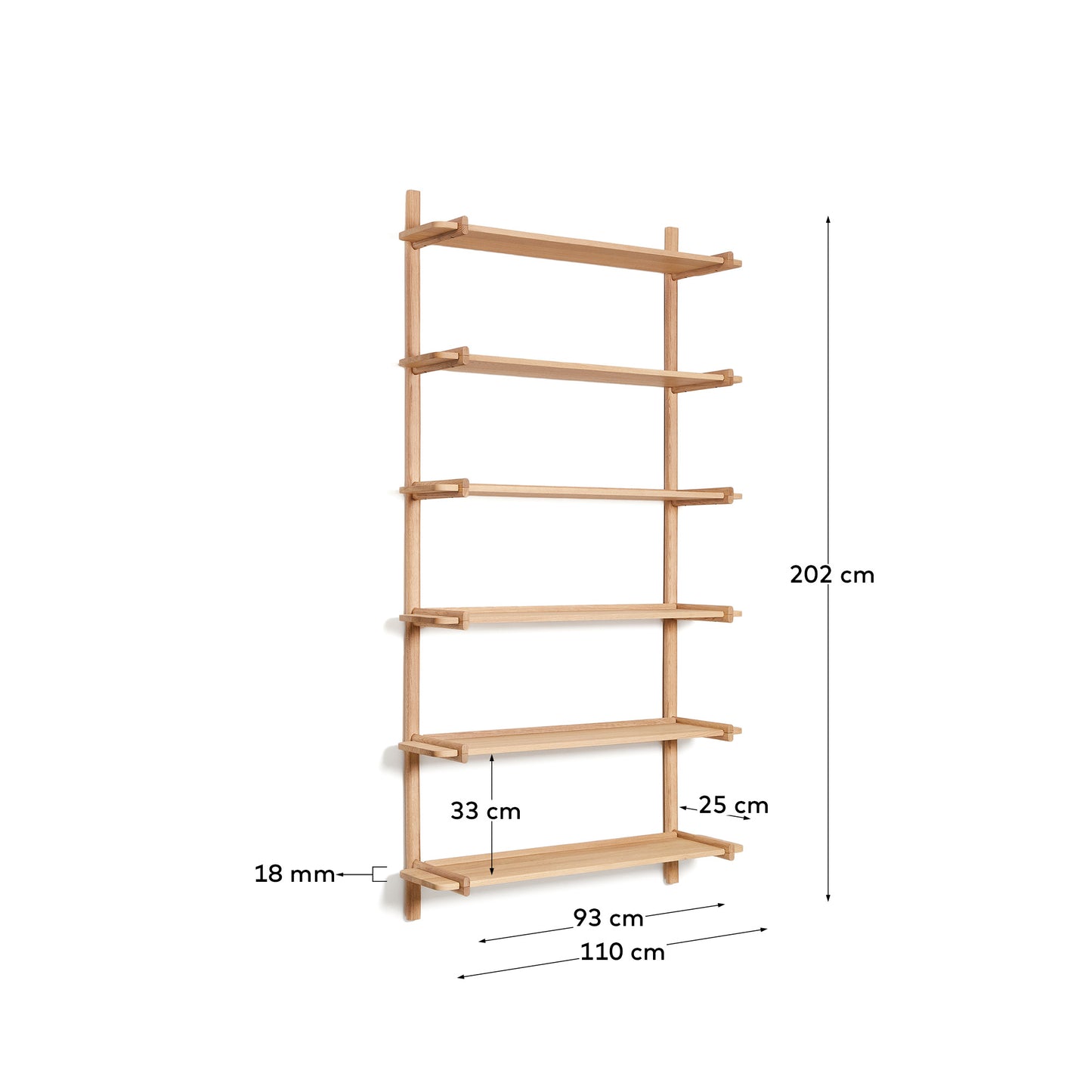 Scaffalatura modulare Sitra 6 mensole legno massiccio di rovere naturale 110 cm