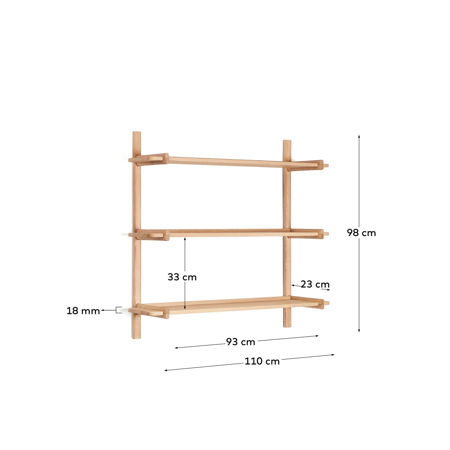 Scaffalatura modulare Sitra 3 mensole legno massiccio di rovere naturale 110 cm