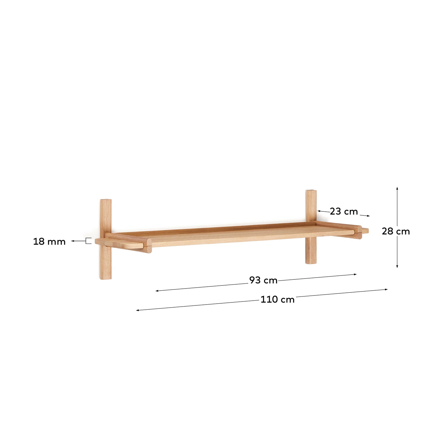Scaffalatura modulare Sitra 1 mensola legno massiccio di rovere naturale 110 cm