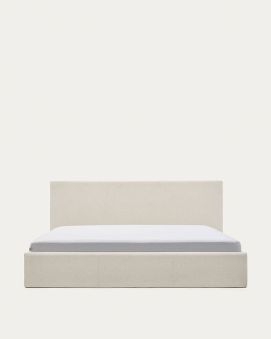 Letto con contenitore apribile Nahiri in ciniglia beige per materasso 180 x 200 cm