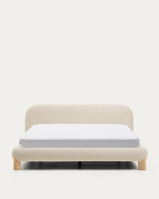 Letto sfoderabile Odina bouclé écru con gambe in frassino massiccio con finitura in tonalità naturale per materasso da 180 x 200 cm