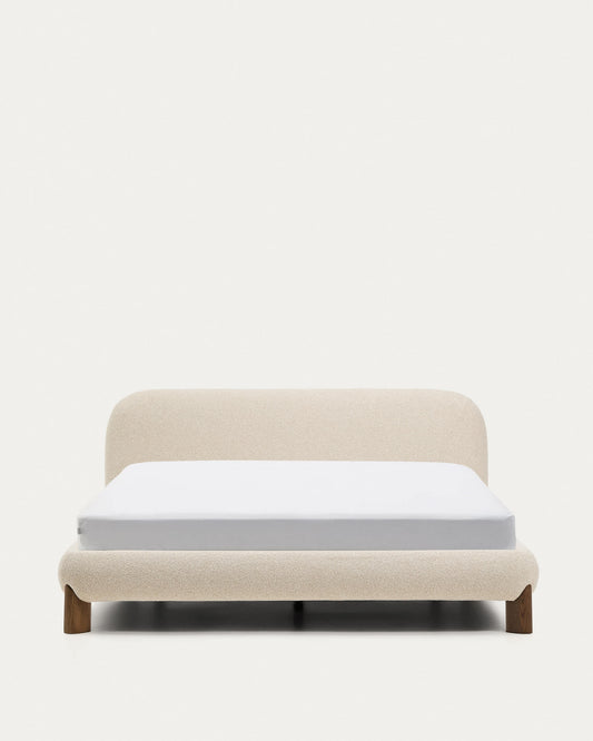Letto sfoderabile Odina bouclé écru con gambe in frassino massiccio con finitura in noce per materasso da 160 x 200 cm