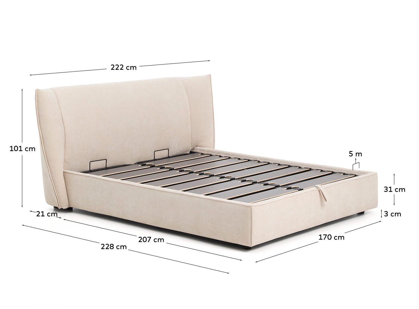 Letto sfoderabile Arvian in ciniglia beige con contenitore apribile per materasso 160 x 200 cm