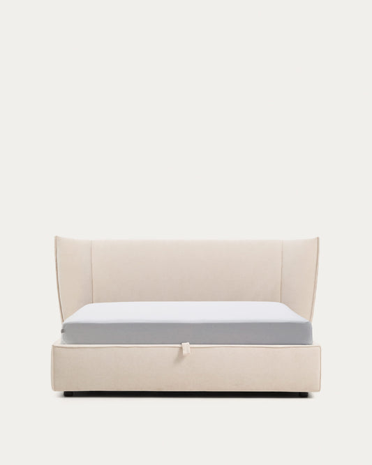 Letto sfoderabile Arvian in ciniglia beige con contenitore apribile per materasso 160 x 200 cm