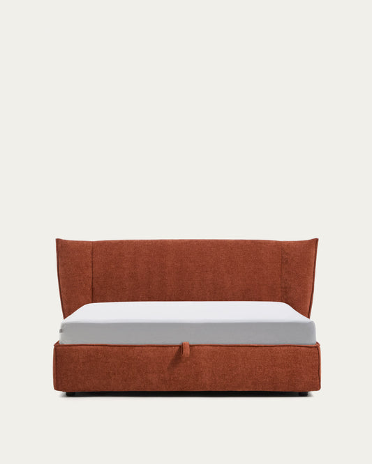 Letto sfoderabile Arvian in ciniglia terracotta con contenitore apribile per materasso 160 x 200 cm