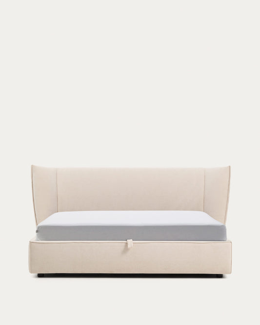Letto sfoderabile Arvian in ciniglia beige con contenitore apribile per materasso 180 x 200 cm