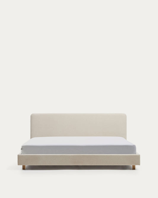 Letto Selven in ciniglia beige per materasso da 180 x 200 cm