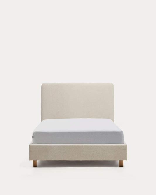 Letto Selven in ciniglia beige per materasso da 90 x 200 cm
