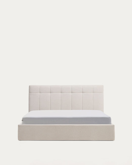 Letto contenitore sollevabile Darnela in ciniglia écru per materasso da 160 x 200 cm