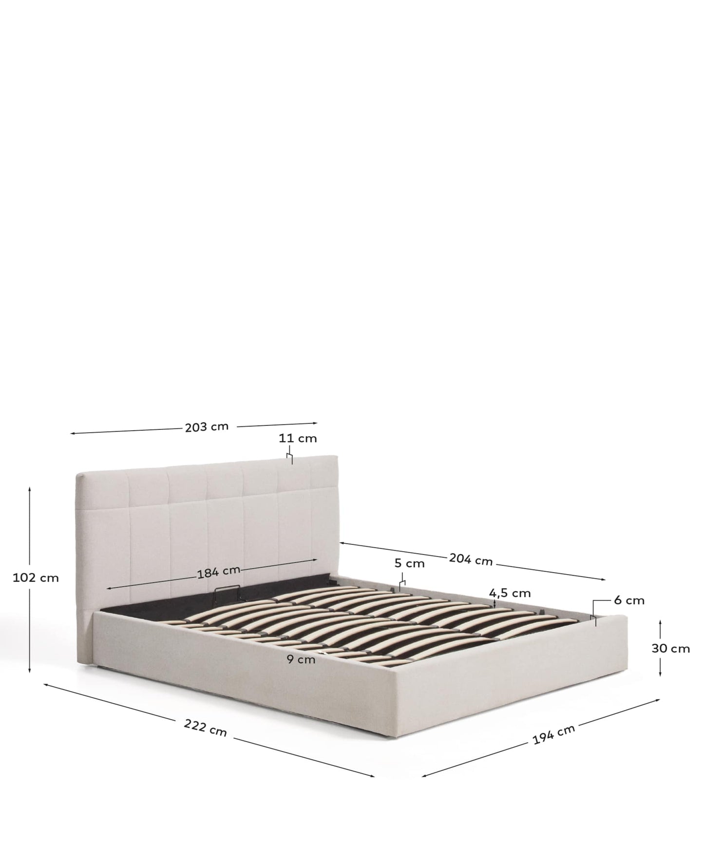 Letto contenitore sollevabile Darnela in ciniglia écru