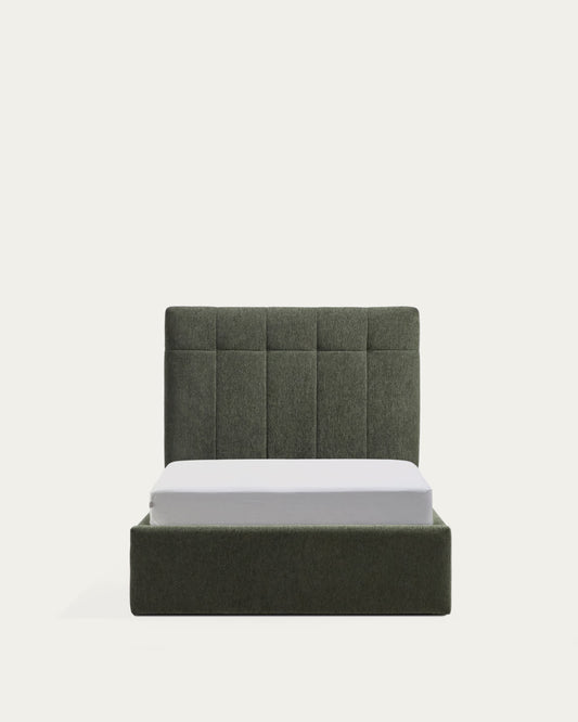 Letto contenitore sollevabile Darnela in ciniglia verde muschio per materasso da 90 x 200 cm