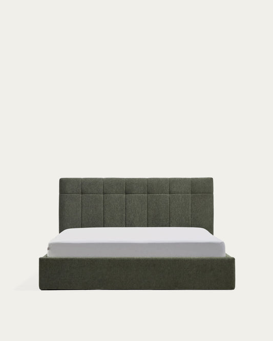 Letto contenitore sollevabile Darnela in ciniglia verde muschio per materasso da 150 x 200 cm