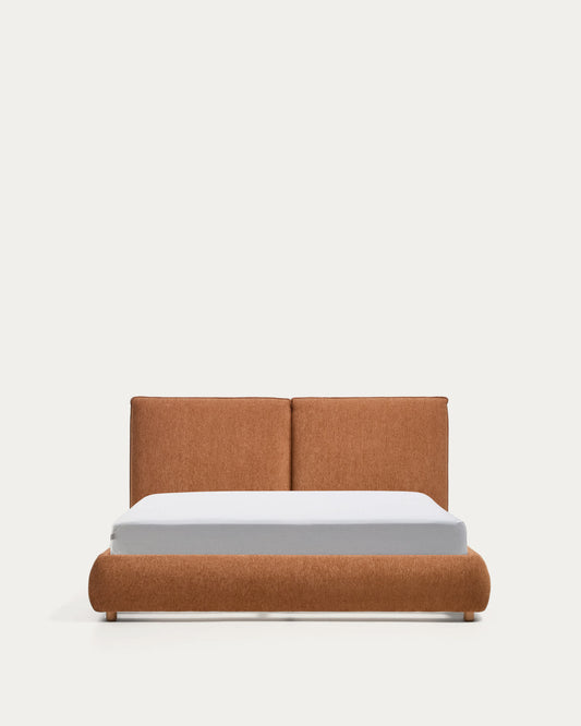 Letto Elerio in ciniglia rosso ramato chiaro per materasso da 150 x 200 cm