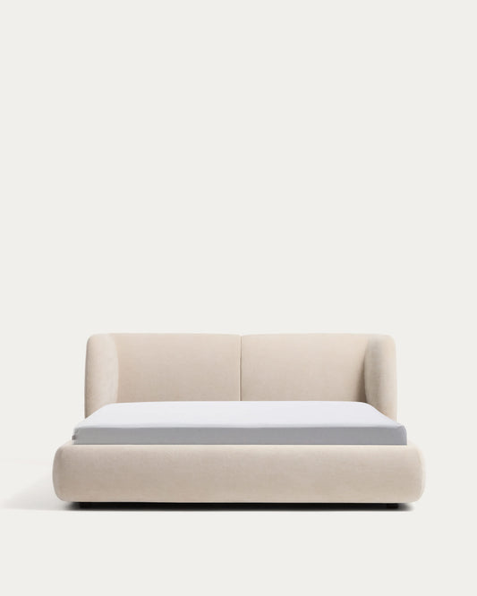 Letto sfoderabile con contenitore Nerla in ciniglia beige per materasso 180 x 200 cm