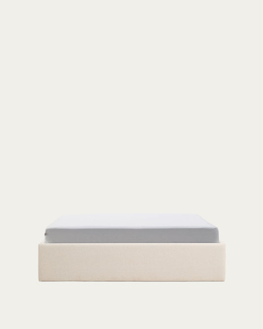Letto contenitore sfoderabile Nelzi in ciniglia écru per materasso da 150 x 200 cm FSC 100%