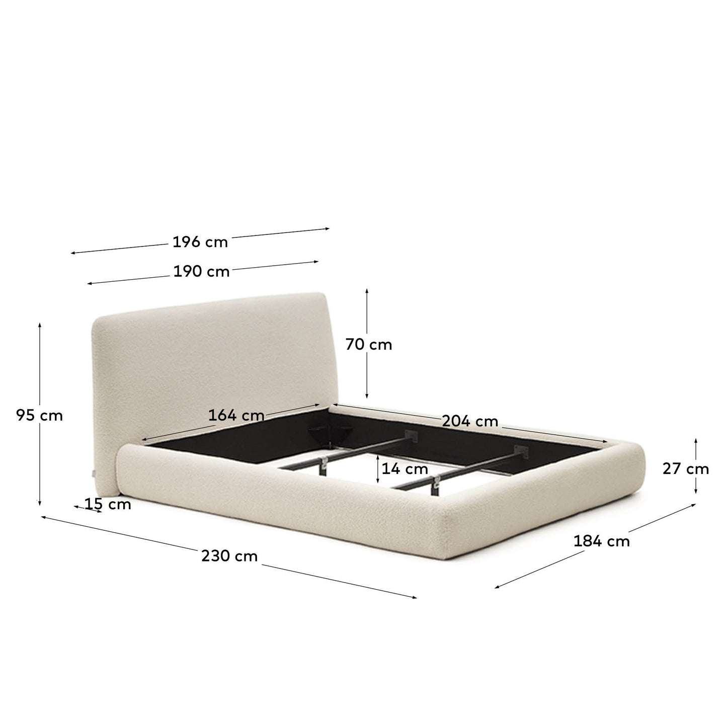 Letto sfoderabile Martina in tessuto bouclé écru per materasso da 160 x 200 cm