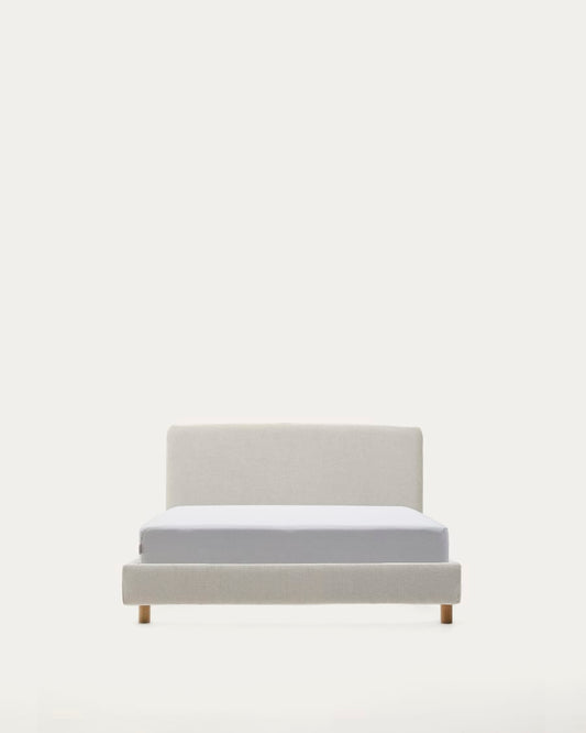 Letto singolo sfoderabile Valma in ciniglia perla con piedi in legno massello di faggio per materasso 90 x 200 cm